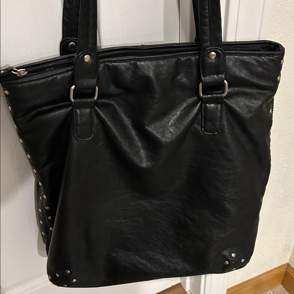 Black Studded Leather Tote - Picture 2 of 12